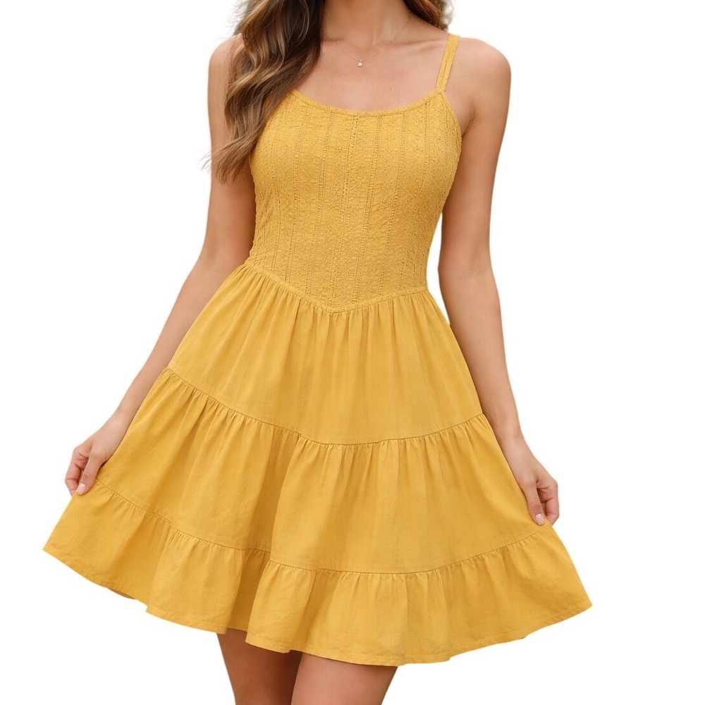Wild Fable Mustard Yellow Tiered Smocked Bodice Sundress Women's Size S